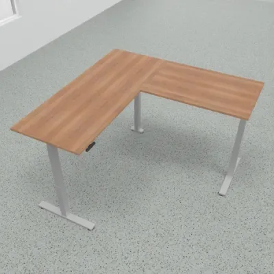 Höhenverstellbarer Winkelschreibtisch 200 x 200 cm DSM Silber Nussbaum
