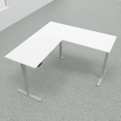 Höhenverstellbarer Winkelschreibtisch 200 x 200 cm DSM Silber Weiß
