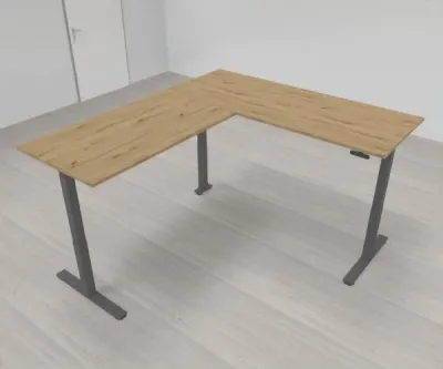 Elektrisch höhenverstellbarer Winkelschreibtisch 200 x 220 cm DSM Grafit Asteiche
