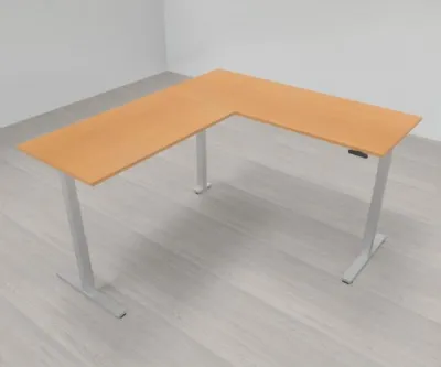 Elektrisch höhenverstellbarer Winkelschreibtisch 200 x 220 cm DSM Silber Buche