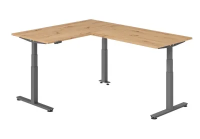 Winkelschreibtisch DSM L-Form 160 x 200 cm Gestell Grafit Tischplatte Asteiche