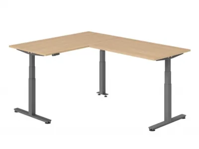 Winkelschreibtisch DSM L-Form 160 x 200 cm Gestell Grafit Tischplatte Eiche