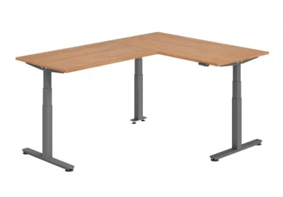 Winkelschreibtisch DSM L-Form 160 x 200 cm Gestell Grafit Tischplatte Nussbaum