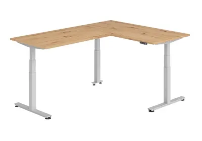 Winkelschreibtisch DSM L-Form 160 x 200 cm Gestell Silber Tischplatte Asteiche