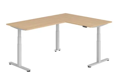 Winkelschreibtisch DSM L-Form 160 x 200 cm Gestell Silber Tischplatte Eiche