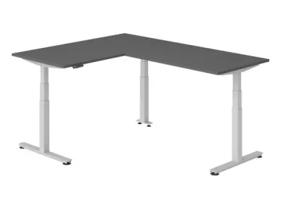 Winkelschreibtisch DSM L-Form 160 x 200 cm Gestell Silber Tischplatte Grafit