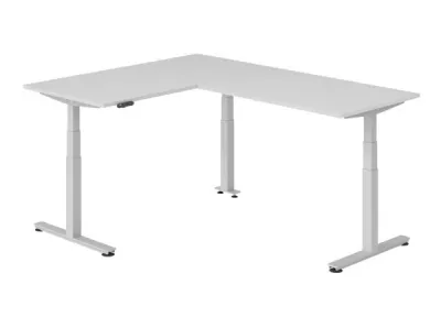 Winkelschreibtisch DSM L-Form 160 x 200 cm Gestell Silber Tischplatte Lichtgrau