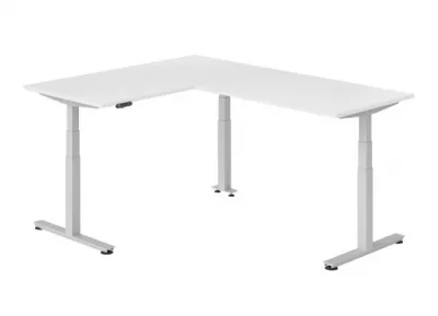 Winkelschreibtisch DSM L-Form 160 x 200 cm Gestell Silber Tischplatte Weiß