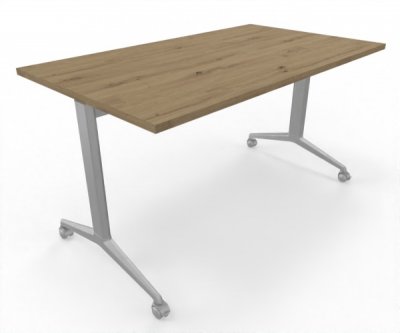 Klapptisch mit Rollen 140 x 80 cm Gestellfarbe Silber Tischplatte Asteiche