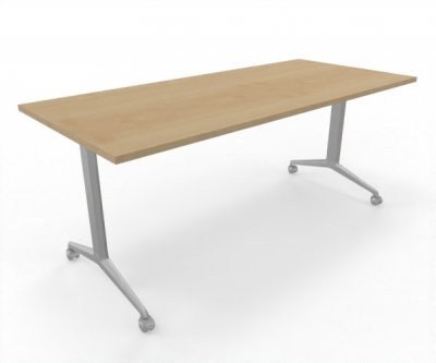 Klapptisch 180 cm breit fahrbar Gestellfarbe Silber Tischplatte Ahorn