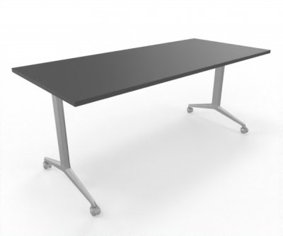 Klapptisch 180 cm breit fahrbar Gestellfarbe Silber Tischplatte Grafit