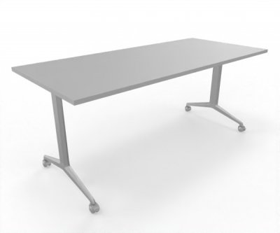 Klapptisch 180 cm breit fahrbar Gestellfarbe Silber Tischplatte Lichtgrau