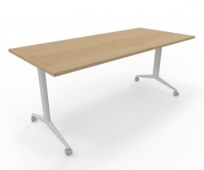 Klapptisch 180 cm breit fahrbar Gestellfarbe Weiß Tischplatte Eiche