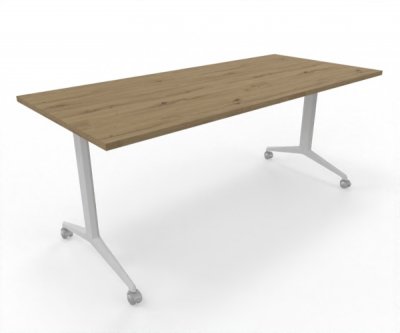 Klapptisch 180 cm breit fahrbar Gestellfarbe Weiß Tischplatte Asteiche