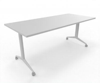 Klapptisch 180 cm breit fahrbar Gestellfarbe Weiß Tischplatte Weiß