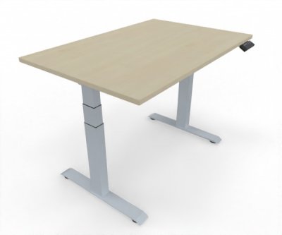 höhenverstellbarer Schreibtisch Elevate Plus 120 x 80 cm Gestell Silber Tischplatte Ahorn