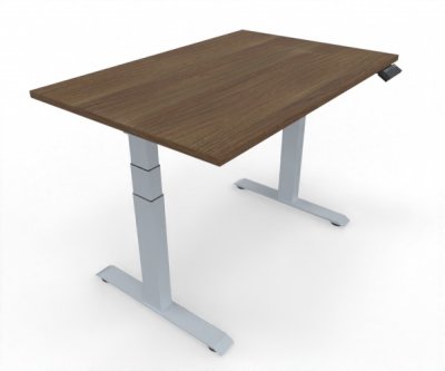 höhenverstellbarer Schreibtisch Elevate Plus 120 x 80 cm Gestell Silber Tischplatte Nussbaum