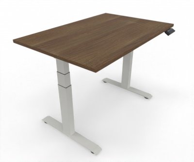 höhenverstellbarer Schreibtisch Elevate Plus 120 x 80 cm Gestell Weiß Tischplatte Nussbaum