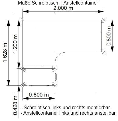 Maße Schreibtisch + Anstellcontainer Arbeitszimmer HB35J