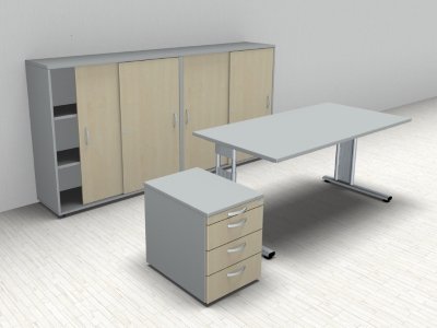 Komplettbüro GS3 Lichtgrau/Ahorn