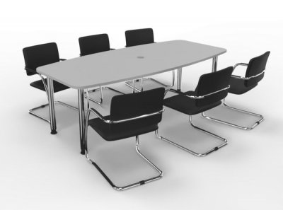 Konferenztisch 220 cm mit Stühle Lichtgrau