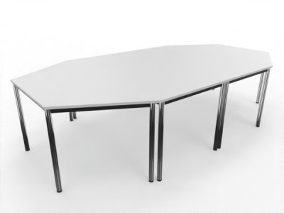 Konferenztisch 4teilig 298 x 160 cm Füße Verchromt Tischplatten Weiß