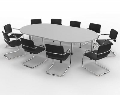 Konferenztisch K28 280x160cm mit 10 Stühlen Tischplatten Lichtgrau