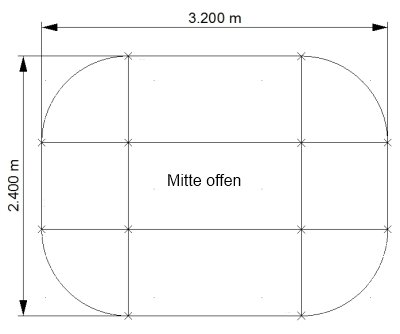 Meetingtisch Köln 320 x 240 cm gerundet in der Mitte offen Zeichnung