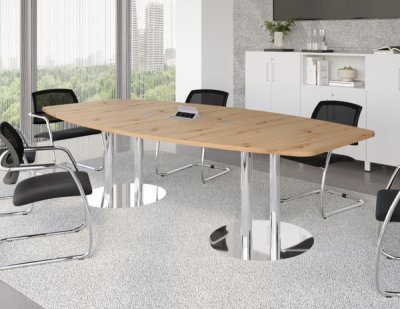 Konferenztisch Multi 280x130 cm Tellerfüße verchromt Asteiche