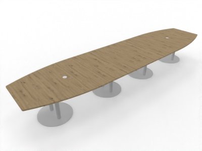 Großer Konferenztisch 520x130 cm mit 4teiliger Tischplatte Tellerfüße silberfarben Dekor Asteiche