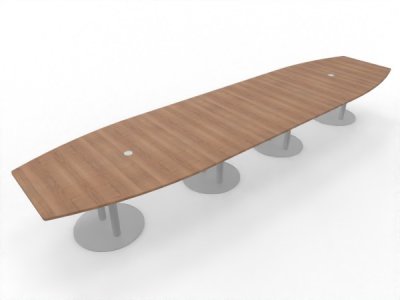 Großer Konferenztisch 520x130 cm mit 4teiliger Tischplatte Tellerfüße silberfarben Dekor Nussbaum