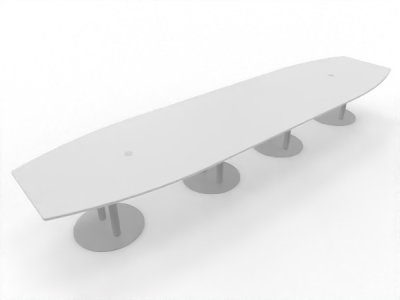 Großer Konferenztisch 520x130 cm mit 4teiliger Tischplatte Tellerfüße silberfarben Dekor Weiß