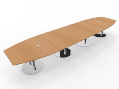 Großer Konferenztisch 520x130 cm mit 4teiliger Tischplatte Tellerfüße verchromt Dekor Buche