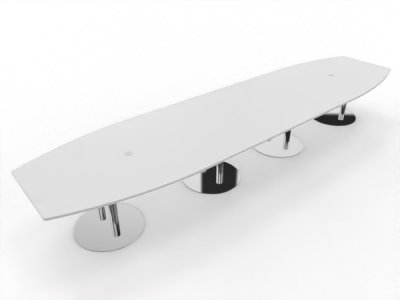 Großer Konferenztisch 520x130 cm mit 4teiliger Tischplatte Tellerfüße verchromt Dekor Weiß