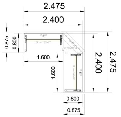 Empfangstheke Solid 240 x 240 cm K1 Maße