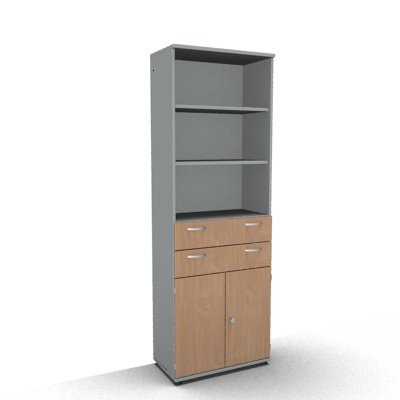Modulschrank TEN 6 OH mit Schubkästen Lichtgrau-Buche