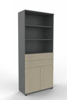Modulschrank TEN 100 cm breit 6 Ordnerhöhen Onyxgrau-Ahorn