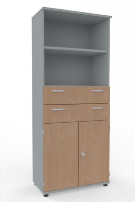 Modulschrank TEN 80 cm breit 5 Ordnerhöhen Lichtgrau Buche