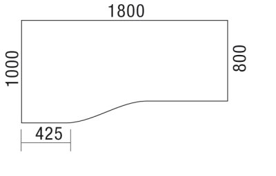 Freiform-Schreibtisch linke Seite 100 cm Zeichnung