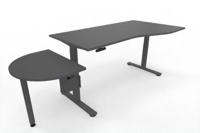 PC-Schreibtisch 180 cm elektrisch höhenverstellbar mit Anbautisch 60 cm Tischplatte Grafit Gestell Grafit