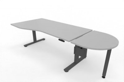PC-Schreibtisch 180 cm elektrisch höhenverstellbar mit Anbautisch 60 cm Tischplatte Lichtgrau Gestell Grafit