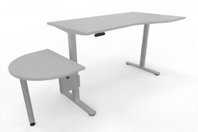 PC-Schreibtisch 180 cm elektrisch höhenverstellbar mit Anbautisch 60 cm Tischplatte Lichtgrau Gestell Silber