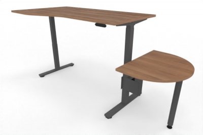 PC-Schreibtisch 180 cm elektrisch höhenverstellbar mit Anbautisch 60 cm Tischplatte Nussbaum Gestell Grafit