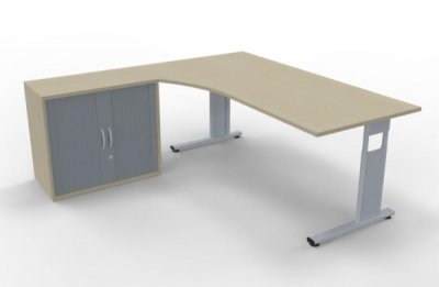 PC-Schreibtisch links mit Rollladenschrank Ahorn