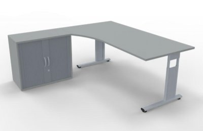 PC-Schreibtisch links mit Rollladenschrank Lichtgrau