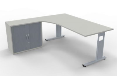 PC-Schreibtisch links mit Rollladenschrank Weiss