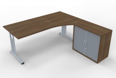 PC-Schreibtisch rechts mit Rollladenschrank Nussbaum