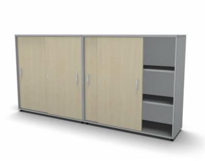 Raumteilerschrank Mega Stehtheke 240 cm Lichtgrau-Ahorn