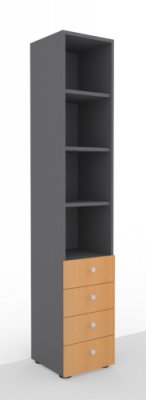 Aktenregal Master mit 4 Schubladen Grafit/Buche
