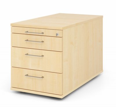 Rollcontainer Multi 80 cm tief 3 Schubladen Dekor Ahorn Bügelgriffe